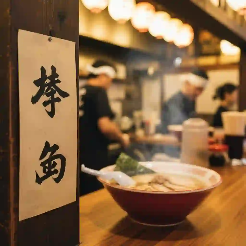 Context example demonstrates how a kanji translator image interprets full phrases like ramen shop 'Kaedama' correctly, providing meaningful translations rather than literal fragments, improving accuracy for everyday Japanese signage and menus.