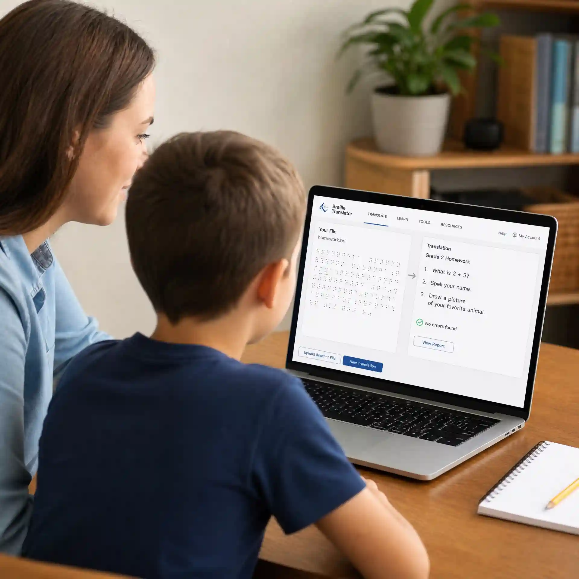 Braille translator from image use case 6: Helping Parents Learn and Verify Braille; clear braille dots become readable text for accessible translation.