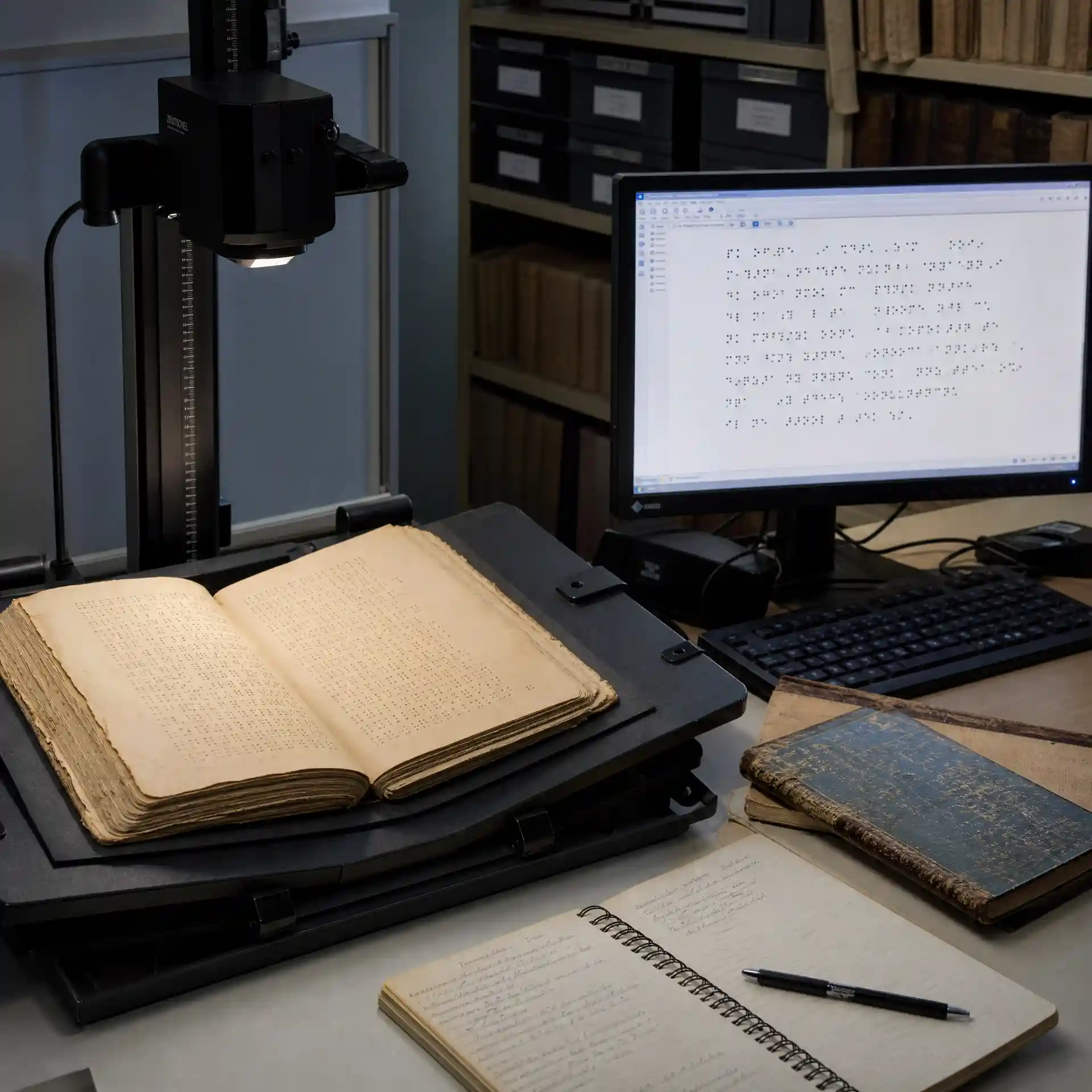 Braille translator from image use case 7: Library and Archival Digitization Projects; clear braille dots become readable text for accessible translation.