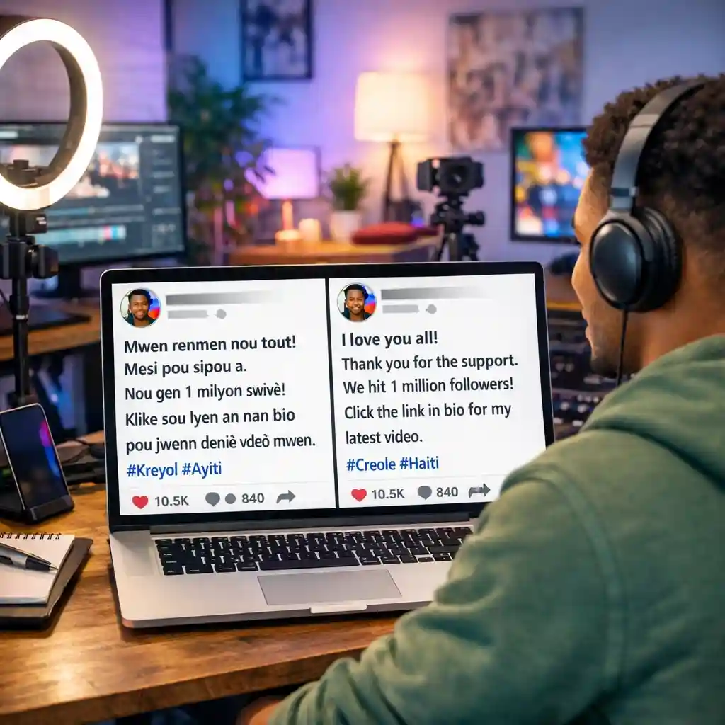 Digitale Nomaden nutzen unsere Haitianisch-Kreolisch Übersetzer App effizient für die globale Interaktion. Content-Ersteller können so auf vielfältige Kommentare antworten, Lingala ins Deutsche übersetzen und reibungslos auf Social Media agieren.