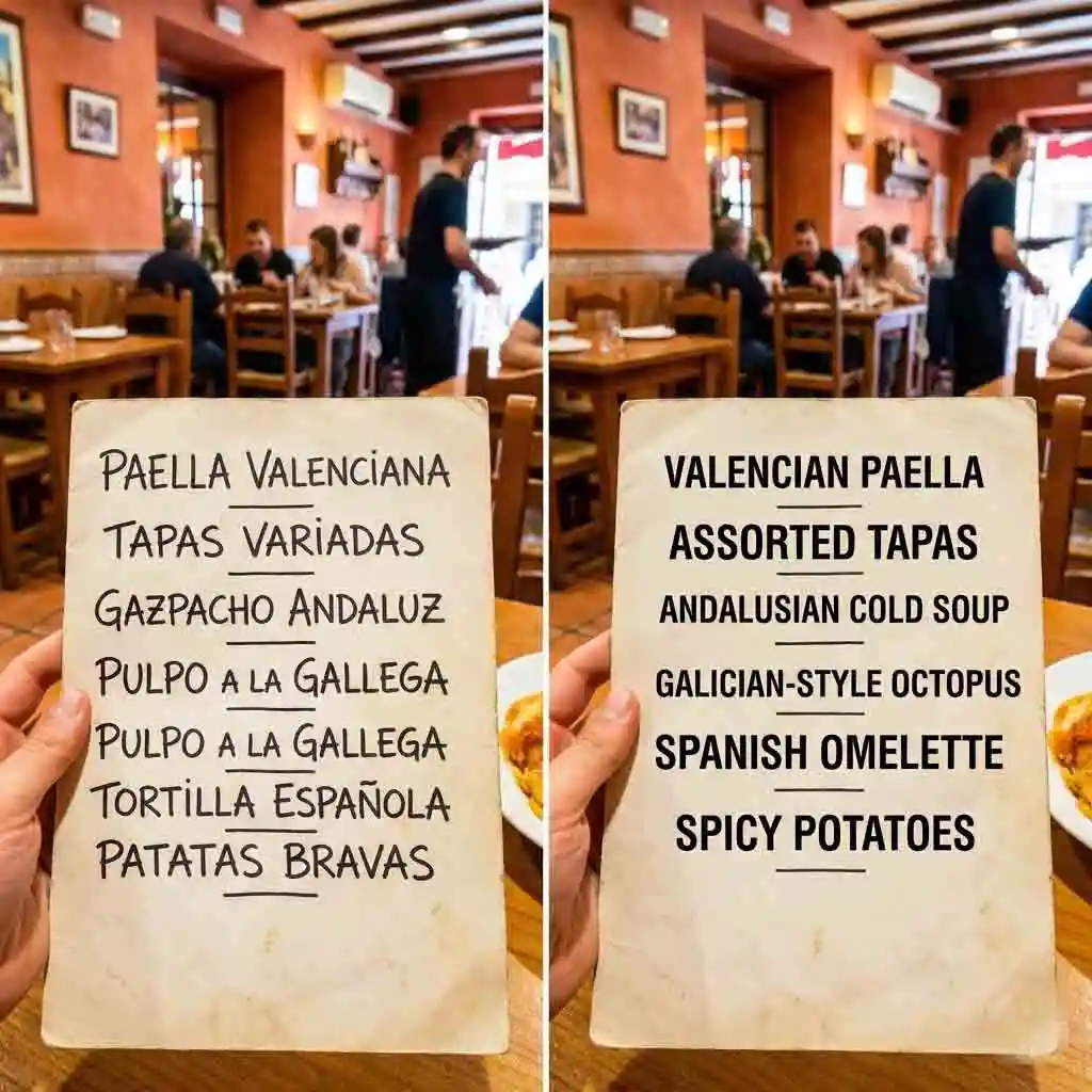 Un viajero usando nuestra herramienta para traducir imágenes de menús de restaurantes y señales de tráfico al instante mientras explora una ciudad extranjera.