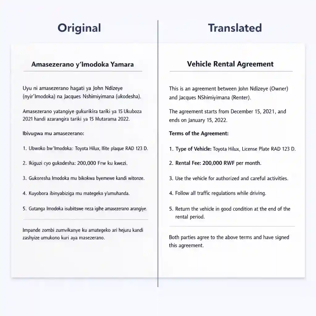 استفد من تقنية التعرف الضوئي على الحروف الدقيقة داخل أفضل مترجم من الإنجليزية إلى الكينيارواندا لمسح وترجمة المستندات المادية المتنوعة على الفور إلى نص قابل للتحرير بدقة تامة.