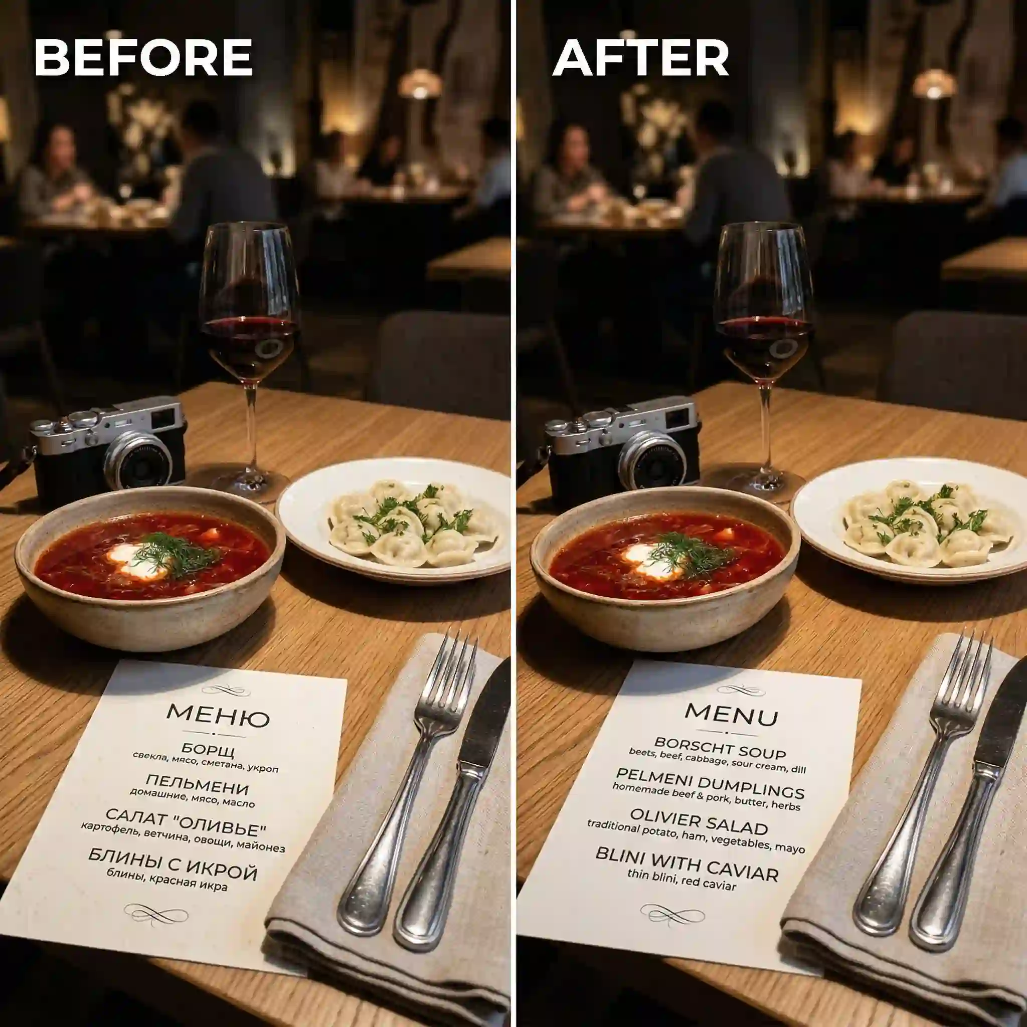 Food review workflow showing a translated menu that helps bloggers and critics verify dish details and regional ingredients before publishing recommendations.