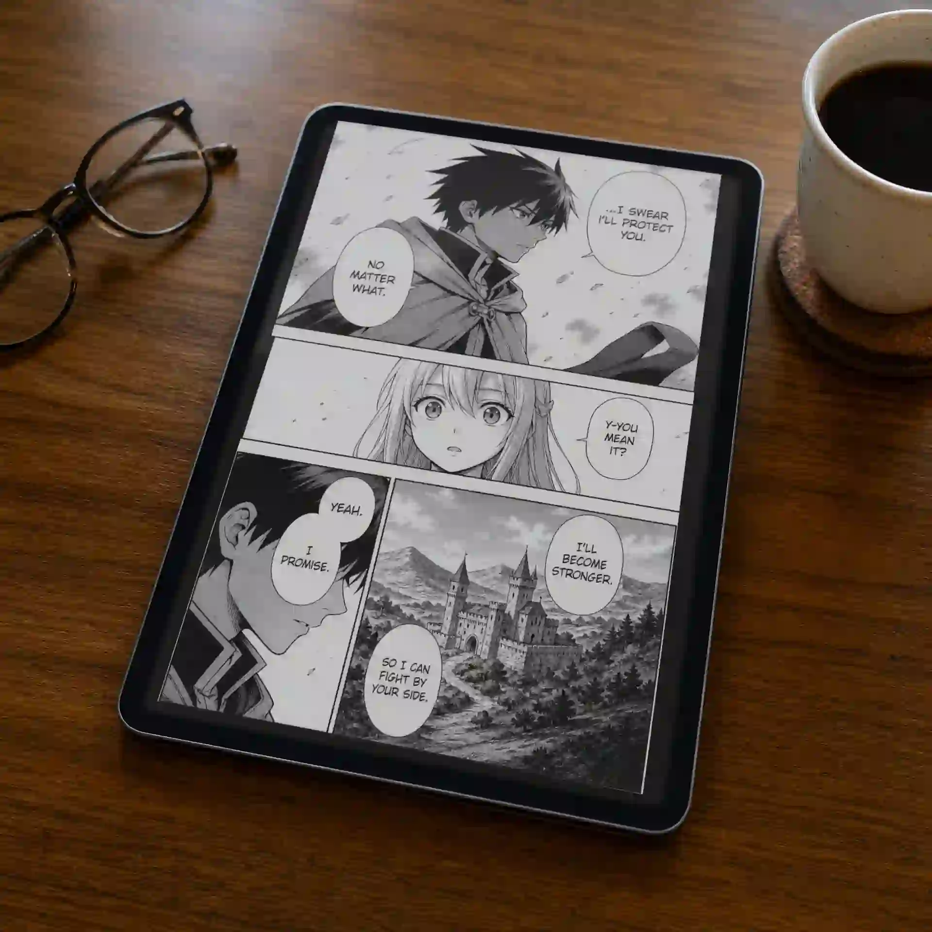 screen translator use case displaying translated comic dialogue while preserving speech bubbles and original manga artwork