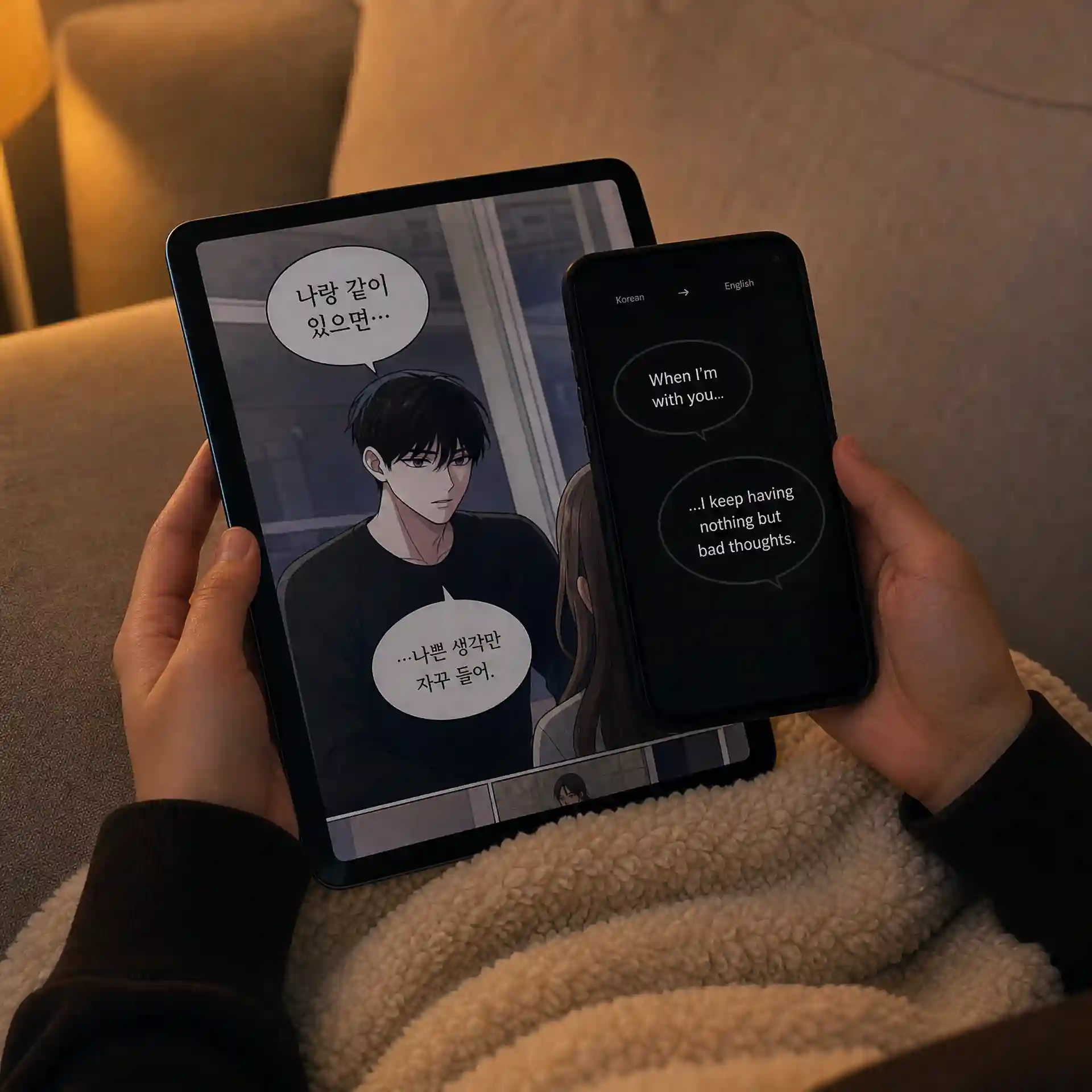 Webtoon panel example to translate korean picture to english for comic dialogue reading