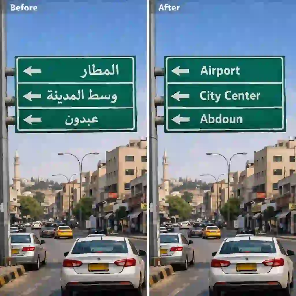 Mit unserem Tool arabische Fotos ins Englische übersetzen und Straßenschilder im Ausland mühelos lesen.