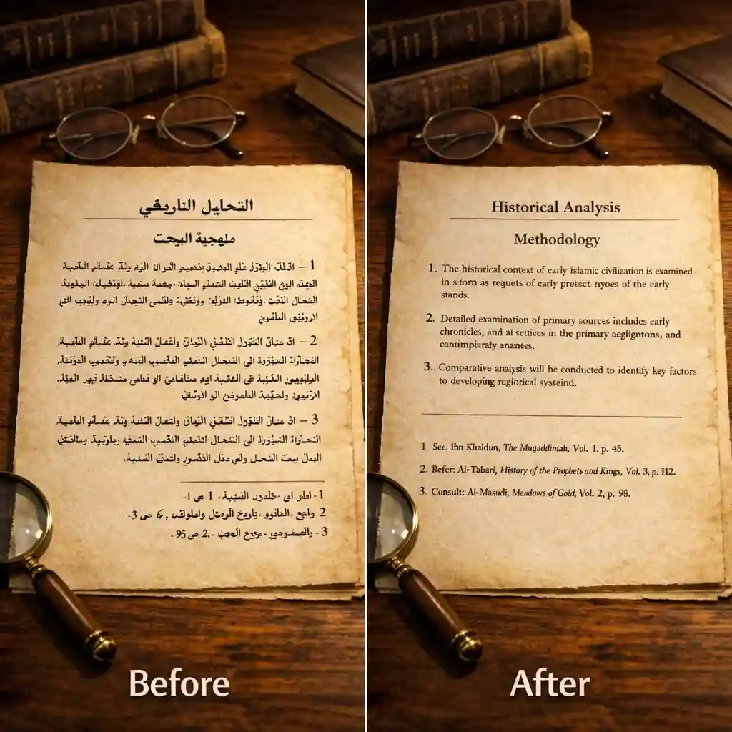 Arabische Fotos ins Englische übersetzen für effiziente akademische Forschung und historische Textanalyse.