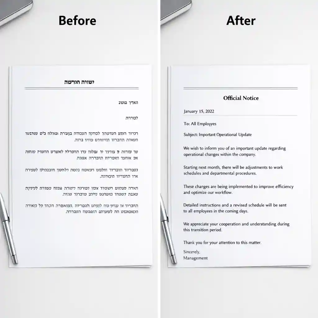 Fotos vom Hebräischen und Arabischen ins Englische übersetzen mit hoher Geschwindigkeit und exakter Textextraktion.
