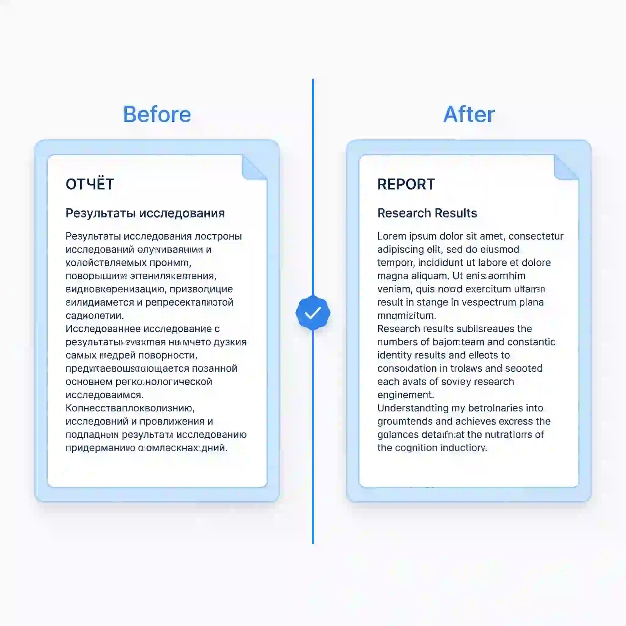 Immagine descrittiva: tradurre immagine russa in inglese. Tradurre immagine tedesca in inglese. Il nostro sistema intelligente di mantenimento del layout assicura che quando traduci immagini dal russo all'inglese, la formattazione originale rimanga completamente intatta senza richiedere alcuna regolazione manuale aggiuntiva e noiosa.