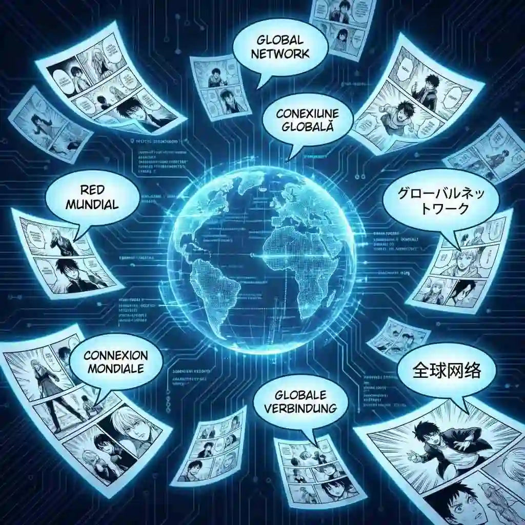 مثال يوضح قدرة الأداة على ترجمة ويب تون إلى الإنجليزية ولغات أخرى، داعماً التوزيع العالمي لمشاريع المانجا والمانهوا.